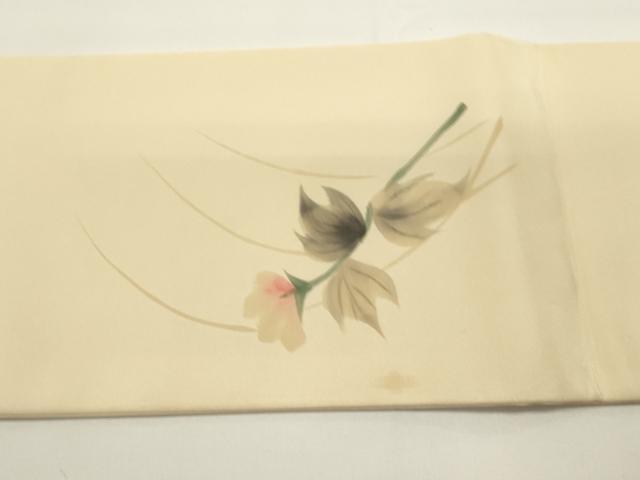 平和屋着物◎九寸名古屋帯 手描き 草花文 正絹 逸品 DABH1539cd