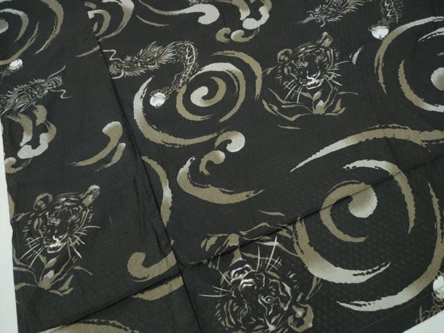 平和屋着物∴夏物 男性 浴衣 虎 龍 立波文 キングサイズ 黒地 綿 逸品 CABH1559ng