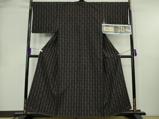 平和屋本店●極上 本場琉球 読谷山花織 紬地 松田スエ作 草木染 黒地 証紙付き 逸品 未使用 DZAB6055kh6
