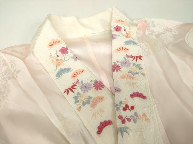 平和屋着物●振袖用長襦袢 無双仕立て 半衿刺繍 花籠地紋 暈し染め 正絹 逸品 DABG8211ps