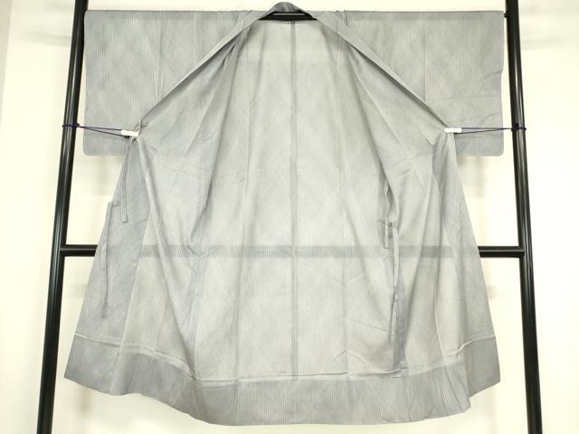平和屋着物▽道中着 スリーシーズン 春夏秋 塵除け 縞 灰青色 ロング丈 正絹 逸品 DABG0727az