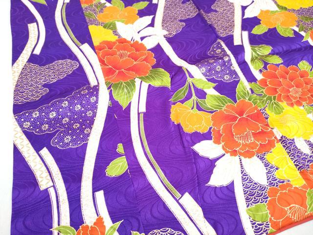 平和屋着物∵女の子 十三参り 子供 祝着・長襦袢(袷・半衿刺繍)セット 立涌牡丹花文 金彩 逸品 DABG3008ma
