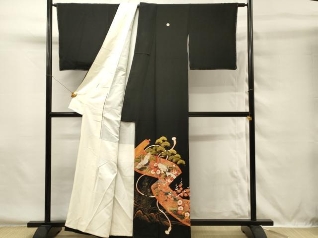 平和屋着物■豪華黒留袖 駒刺繍 群鶴 松竹梅 金彩 正絹 逸品 DABG4453qp