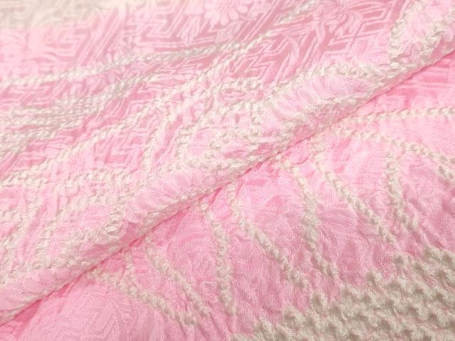 平和屋着物●振袖用長襦袢 袷 絞り 束ね熨斗草花文 半衿刺繍 正絹 逸品 DABG2411ud
