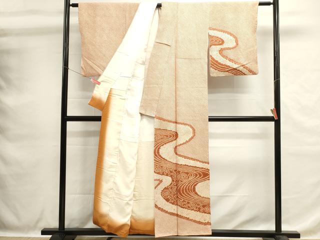 平和屋着物■訪問着 総絞り 流水花文 正絹 逸品 DABH1610cd