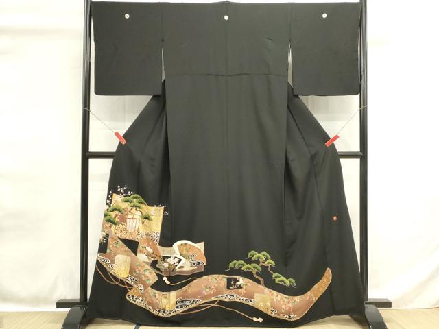 平和屋着物■豪華黒留袖 作家物 駒刺繍 御所車花文 鶴 金彩 正絹 逸品 DABH1571cd