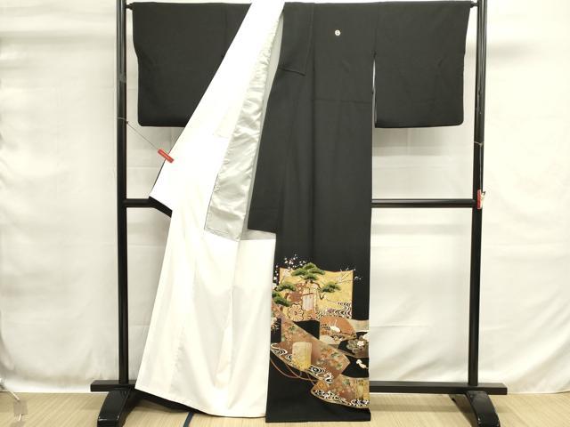 平和屋着物■豪華黒留袖 作家物 駒刺繍 御所車花文 鶴 金彩 正絹 逸品 DABH1571cd