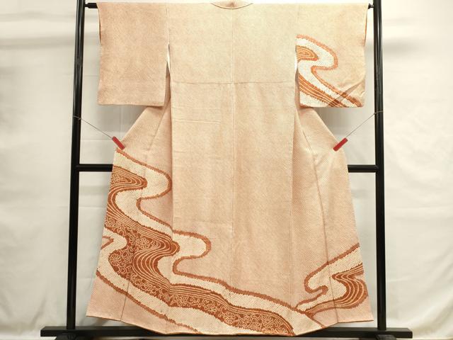 平和屋着物■訪問着 総絞り 流水花文 正絹 逸品 DABH1610cd