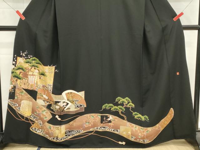 平和屋着物■豪華黒留袖 作家物 駒刺繍 御所車花文 鶴 金彩 正絹 逸品 DABH1571cd