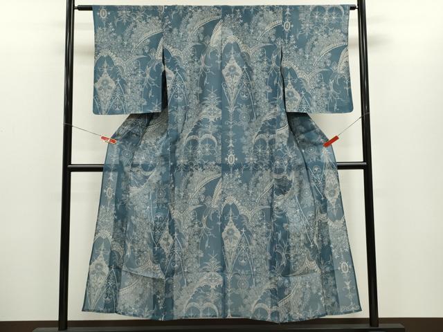 平和屋着物*夏物 小紋 絽 更紗花唐草文 正絹 逸品 CABH7852ze