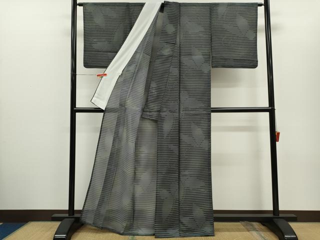 平和屋着物*夏物 小紋 紗 横縞 舞蝶文 洗える着物 CABH7853ze