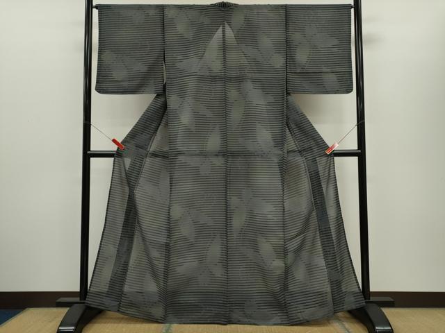 平和屋着物*夏物 小紋 紗 横縞 舞蝶文 洗える着物 CABH7853ze
