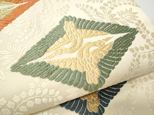 平和屋着物●全通柄袋帯 唐織 菱飛鶴文 正絹 逸品 CABI8836hy