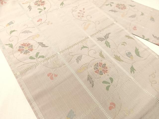 平和屋着物●銀座きしや 九寸名古屋帯 花唐草格子文 金糸 正絹 逸品 CABI4250vp