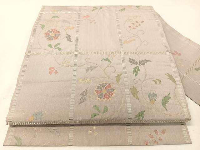 平和屋着物●銀座きしや 九寸名古屋帯 花唐草格子文 金糸 正絹 逸品 CABI4250vp