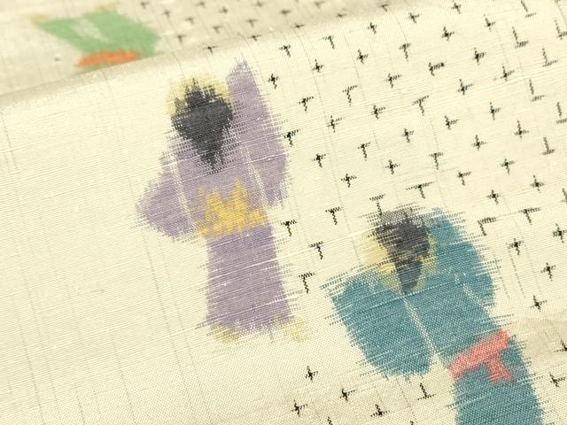 平和屋着物▽上質な紬 単衣 人物文 正絹 逸品 DABG0773az