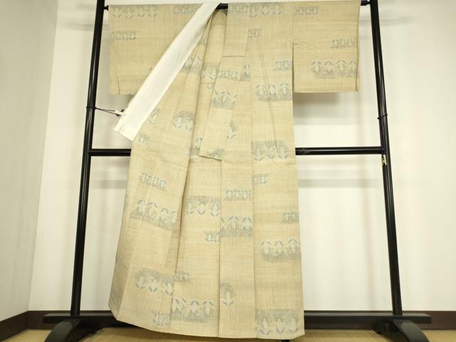 平和屋着物▽上質な紬 単衣 横段花文 正絹 逸品 DABG0776az