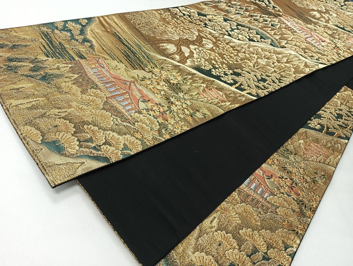 平和屋着物◎六通柄袋帯 風景文 金銀糸 正絹 逸品 CABI4548nb