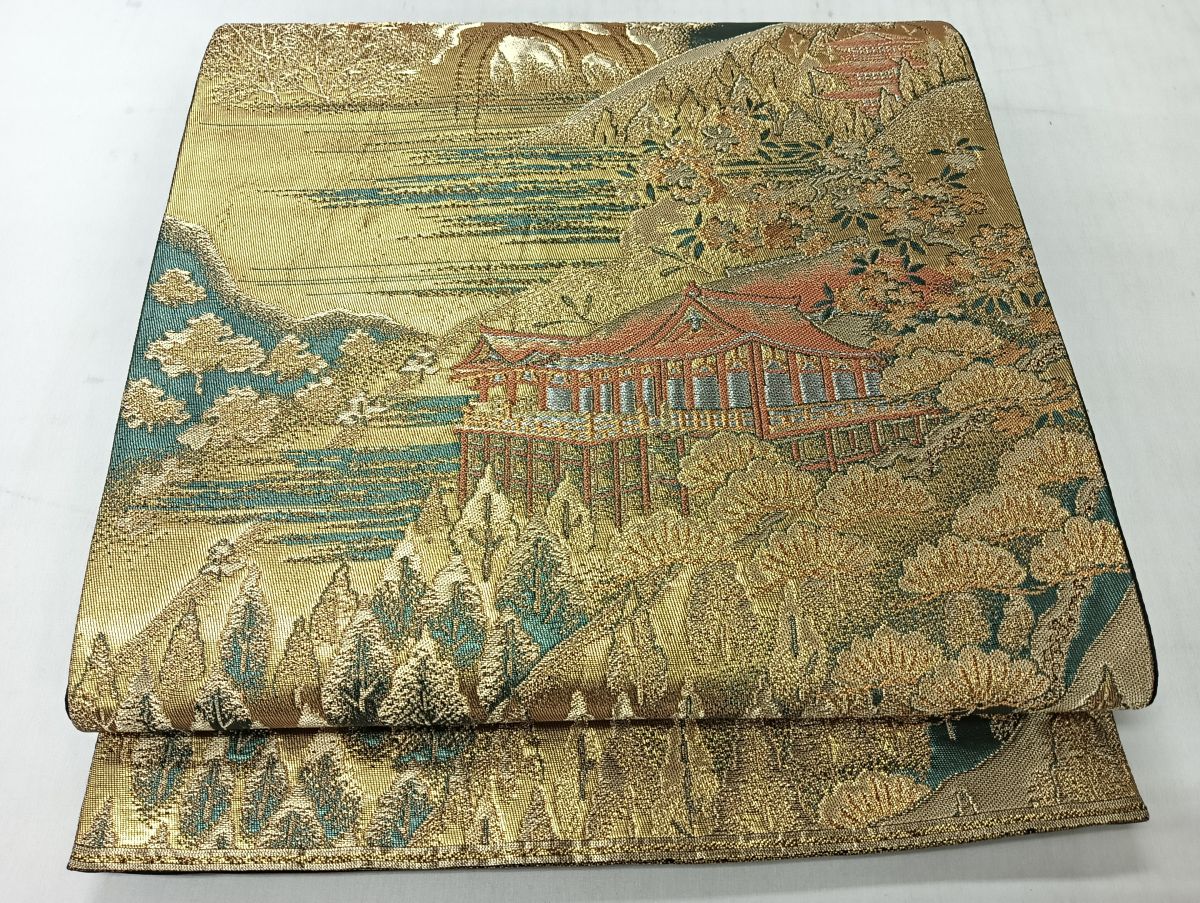 平和屋着物◎六通柄袋帯 風景文 金銀糸 正絹 逸品 CABI4548nb