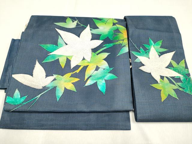平和屋着物*夏物 つけ帯 絽綴れ 枝楓文 銀糸 正絹 逸品 DABF0394ea