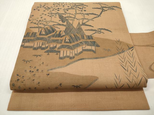 平和屋着物*夏物 九寸名古屋帯 風景花松文 正絹 逸品 DABF0458ea