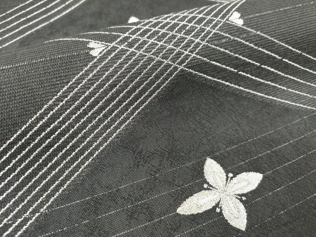 平和屋着物*夏物 六通柄袋帯 線描菱取 黒地 金銀糸 正絹 逸品 DABF0456ea