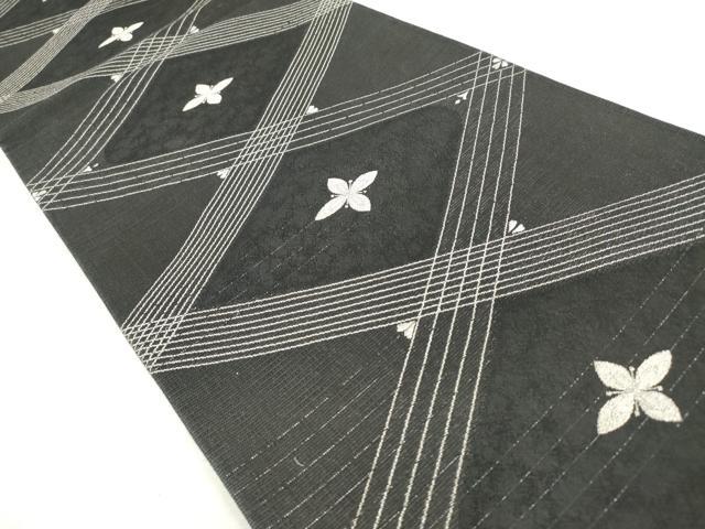 平和屋着物*夏物 六通柄袋帯 線描菱取 黒地 金銀糸 正絹 逸品 DABF0456ea