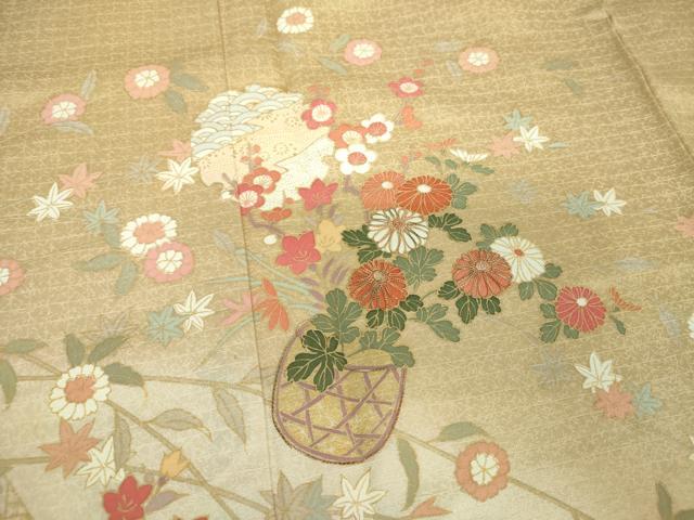 平和屋着物●訪問着 駒刺繍 雪輪流水花籠文 暈し染め 金彩 正絹 逸品 DABG8681ps