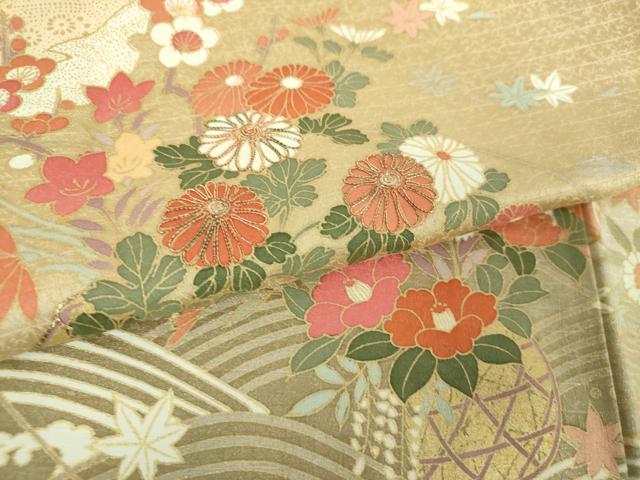 平和屋着物●訪問着 駒刺繍 雪輪流水花籠文 暈し染め 金彩 正絹 逸品 DABG8681ps