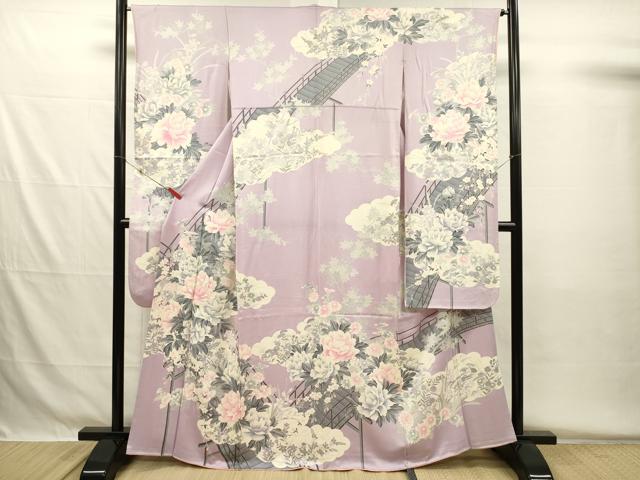 平和屋着物■豪華振袖 駒刺繍 渡橋風景花文 牡丹 銀彩 正絹 逸品 DABG7997ya