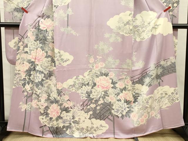 平和屋着物■豪華振袖 駒刺繍 渡橋風景花文 牡丹 銀彩 正絹 逸品 DABG7997ya