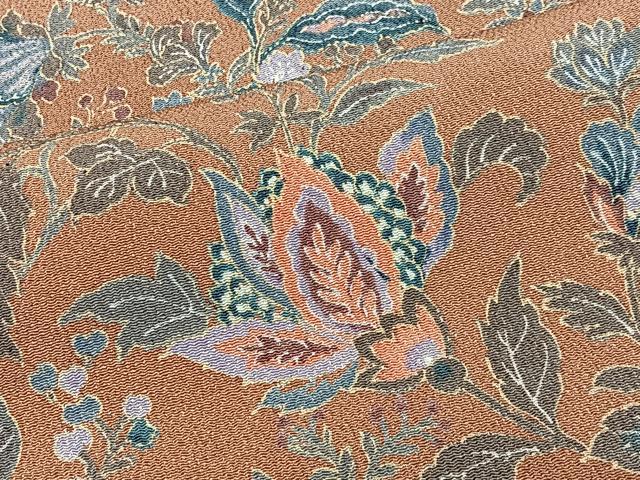 平和屋着物■上質な小紋 更紗花唐草文 鬼しぼ縮緬 正絹 逸品 CABI9228ua