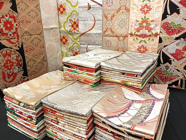 平和屋着物■袋帯 西陣 まとめて100点 向い鶴 孔雀 向い尾長鳥 蝶 風景 更紗 佐賀錦 西陣まいづる謹製 証紙付 未使用品有 全て正絹 mmm1192