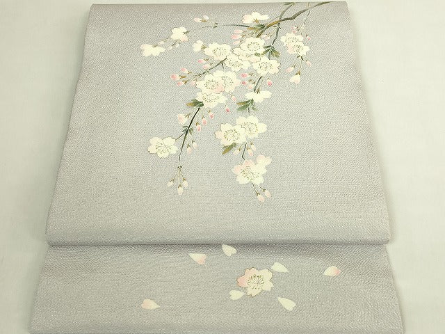 平和屋着物●極上 九寸開き名古屋帯 枝垂れ桜 潤色地 金彩 鬼しぼ縮緬 逸品 DZAB7767kh6