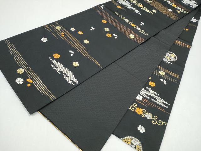 平和屋着物●全通柄袋帯 唐織 舞花文 黒地 金銀糸 正絹 逸品 CABI8878hy