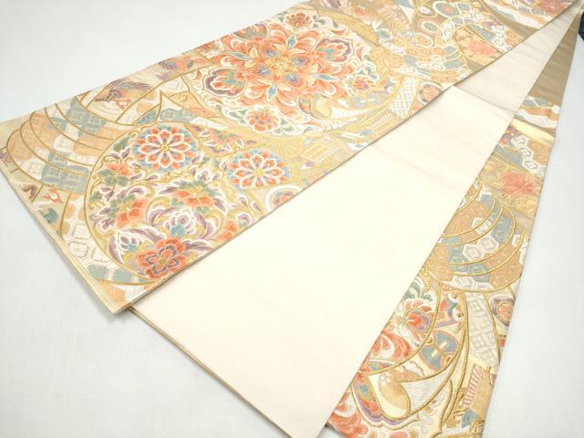 平和屋着物▼老舗織元 泰生織物 六通柄袋帯 唐織 束ね熨斗花文 本金箔 正絹 逸品 CABI8885hy