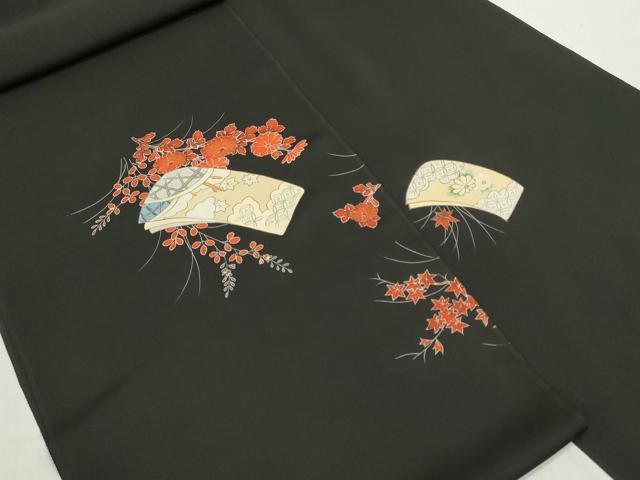 平和屋着物▼羽織・コート 反物 羽尺 短冊片輪車花文 黒地 金彩 逸品 未使用 DABG9070we