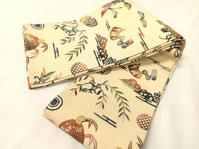 平和屋着物●半幅帯 型染め 風景草木文 正絹 逸品 CABI4340vp