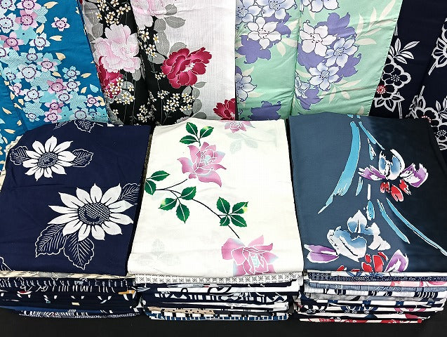 平和屋着物■浴衣 まとめて 45点 菖蒲 向日葵 花柄 綿紅梅 ラメ 型染め 暈し染め R・KIKUCHIブランド 着用可能多数 未使用品あり mmm1204