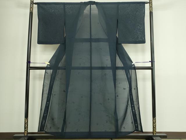 平和屋着物*夏物 色無地 絽 流水舞葉紋紗 錆鼠色 正絹 逸品 DABG9820sf