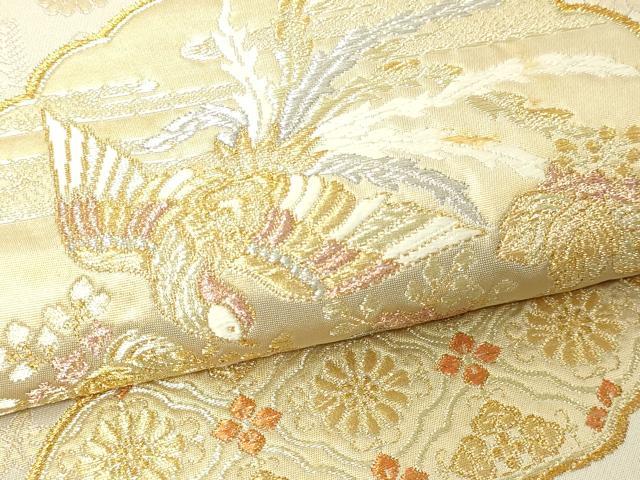 平和屋本店▼六通柄袋帯 瑞窓花鳥図 本金箔 正絹 逸品 DABG9883sf