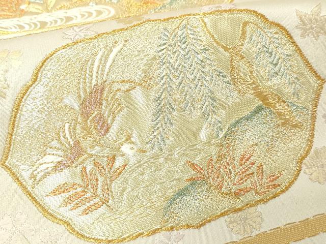 平和屋本店▼六通柄袋帯 瑞窓花鳥図 本金箔 正絹 逸品 DABG9883sf