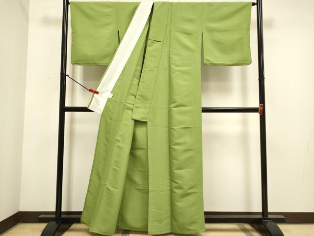 平和屋着物▽色無地 単衣 青丹色 洗える着物 DABH4724du