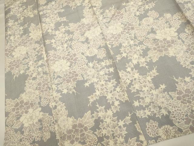 平和屋着物▽上質な紬 単衣 草花文 正絹 逸品 DABH4736du