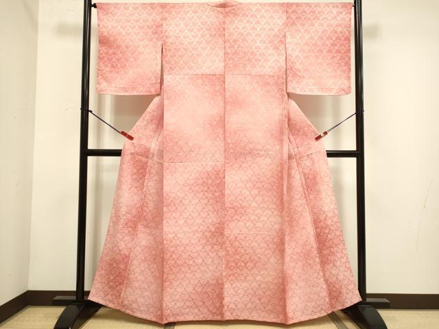平和屋着物▽上質な小紋 単衣 洋花文 暈し染め 正絹 逸品 DABH4729du