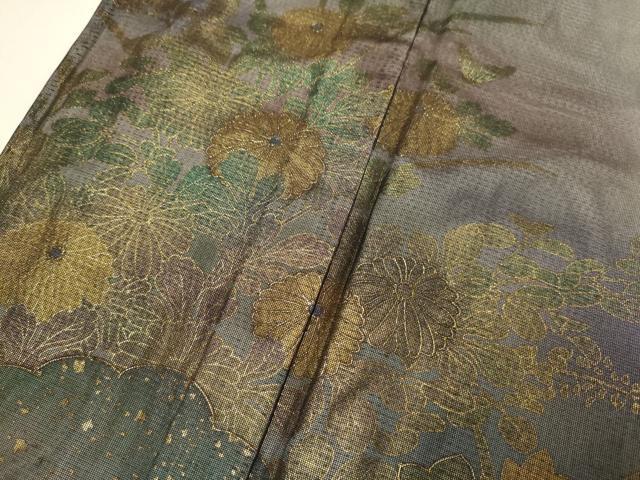 平和屋着物▽訪問着 無双 紗袷 紗×絽 螺鈿箔 草花文 暈し染め 金彩 正絹 逸品 DABH4728du