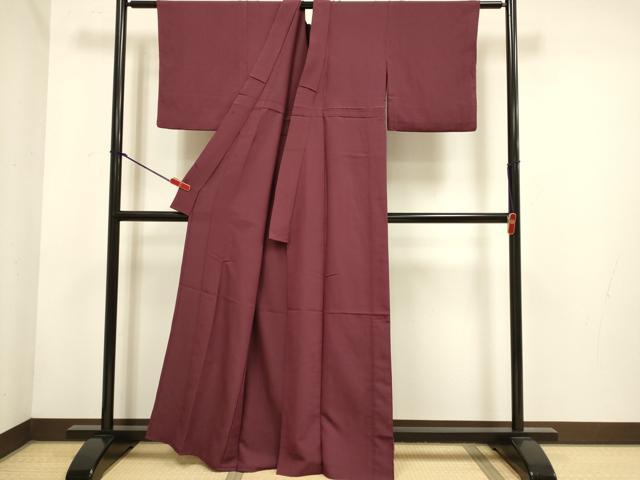 平和屋着物▽色無地 単衣 バーガンディー色 洗える着物 DABH4731du