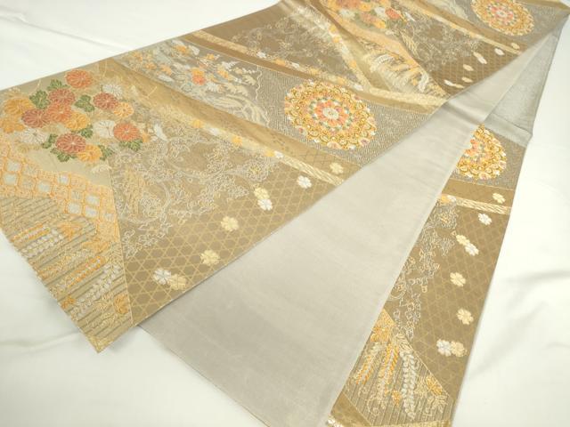 平和屋本店▼六通柄袋帯 草花 純金二重箔 正絹 逸品 DABH0463op