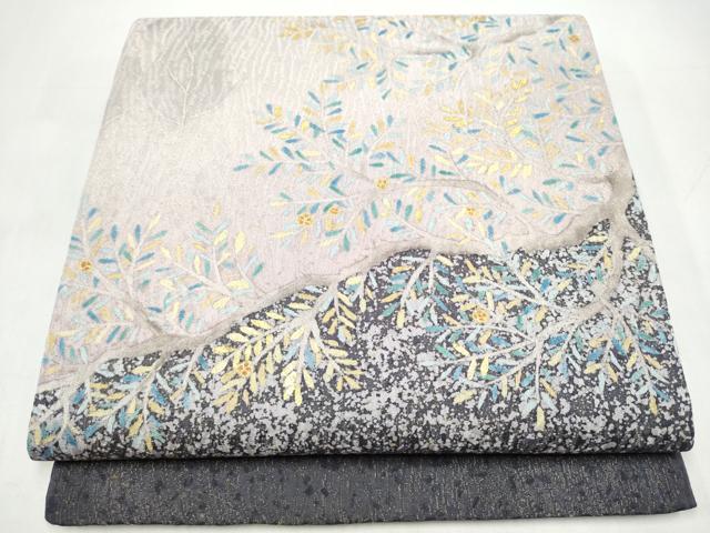平和屋着物●太鼓柄袋帯 枝葉文 金通し地 正絹 逸品 CABI9167hy