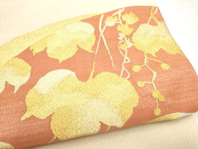 平和屋着物●爪掻き本綴れ 太鼓柄袋帯 地紙重ね蔦の葉文 金糸 正絹 逸品 CABI9169hy